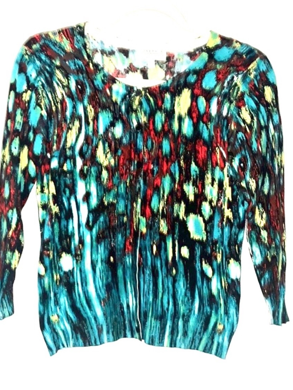 Joseph A. Multicolor Abstract Long Sleeve Scoop Neck Cardigan